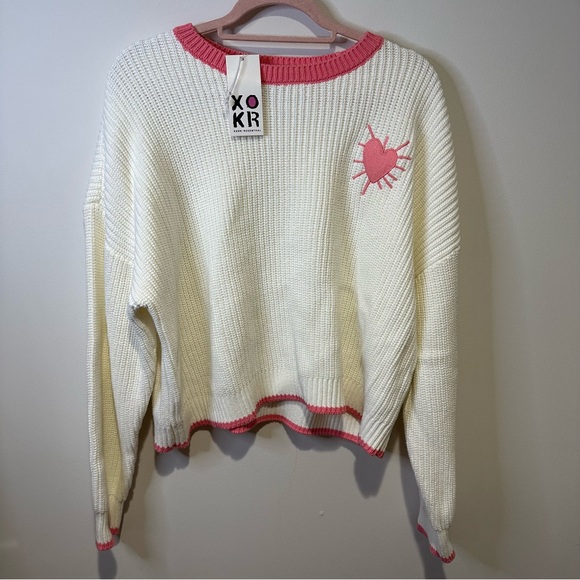 NWT XOKR kerri rosenthal pink heart sweater size extra large - Picture 1 of 5